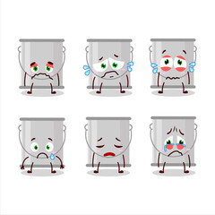 Canvas Print - Grey paint bucket cartoon character with sad expression