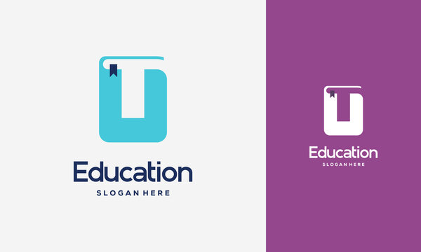 Flat Initial U Book Logo Design Concept Vector Illustration, Education Book logo symbol template