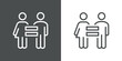 Igualdad de género. Logotipo hombre y mujer con símbolo igual con lineas en fondo gris y fondo blanco
