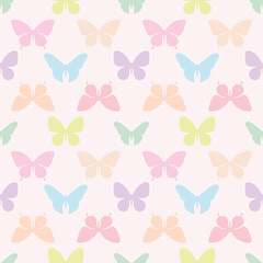  Colorful pastel butterfly, cute seamless repeat pattern vector background.
