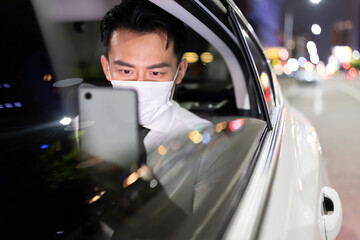 Sticker - businessman wear mask in taxi