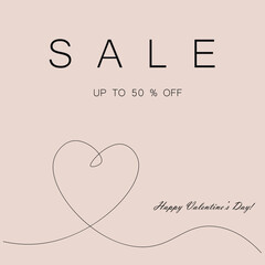 Wall Mural - Valentines day sale background with heart, vector illustration