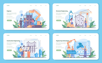 Wall Mural - engineering web banner or landing page set. technology and science.