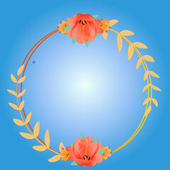 Wall Mural - Decorative watercolor leaf and flowers with circle border and gradient background vector design