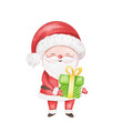 Cute Santa Claus with gift, Merry Christmas watercolor illustration cartoon style