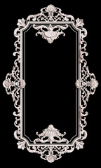 Wall Mural - Classic white frame with ornament decor isolated on black background