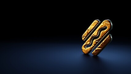 Sticker - 3d rendering symbol of hotdog wrapped in gold foil on dark blue background