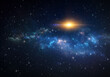 Galaxy, nebula, sun and stars constellations in Universe. Giant explosion into deep space.