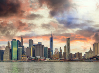 Poster - Brooklyn Bridge and Manhattan skyline, panoramic view of New York City