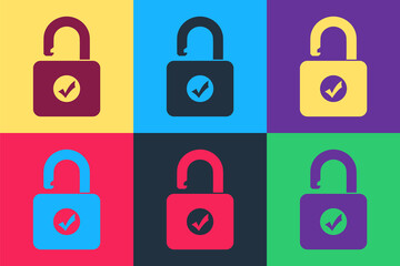 Wall Mural - Pop art Open padlock icon isolated on color background. Opened lock sign. Cyber security concept. Digital data protection. Safety safety. Vector.