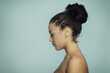 © Khorzhevska - Young beautiful african american woman meditates or dreams, modern art