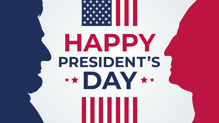 Happy Presidents Day celebrate banner holiday greetings. Vector illustration. Abraham Lincoln and George Washington.