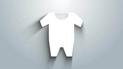 Poster - White Baby clothes icon isolated on grey background. Baby clothing for baby girl and boy. Baby bodysuit. 4K Video motion graphic animation