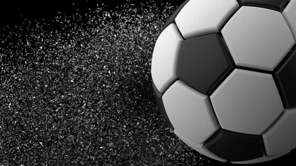 Soccer ball with Particles under Black Background. 3D sketch design and illustration. 3D CG. 3D high quality rendering.	