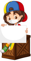 Poster - Cute young girl cartoon character holding blank banner