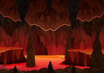 Wall Mural - Infernal dark cave with lava scene