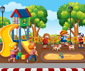 Wall Mural - Children playing in the playground scene