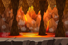 Infernal Dark Cave With Lava Scene