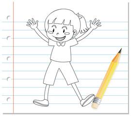 Poster - Hand writing of cute girl with gleeful posing outline