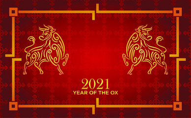 chinese new year greeting card with illustration of the ox