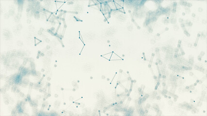 Wall Mural - abstract blue blurred geometry wireframe network and connecting dot in space on white background. fu