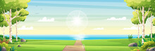 Sunny Spring Landscape. Vector Illustration With Separate Layers.