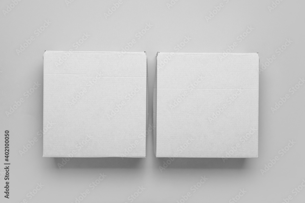 Blank cardboard boxes on light background