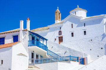 view of town and port at the island skopelos, northern sporades, greece