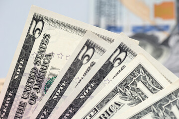 Canvas Print - Close up of new five dollar banknote.