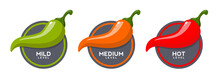 Set Of Hot Red Pepper Strength Scale. Indicator With Mild, Medium And Hot Icon Positions.