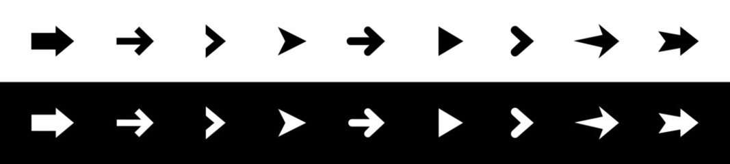 Wall Mural - arrow icons set. collection black and white arrow. modern flat simple arrows isolated. cursor sign. 