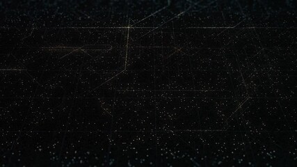 Abstract background digital space of signals and particles on black background, seamless loop. Animation. Endless flow of information, concept of AI.