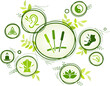 acupuncture vector illustration. Green concept with icons related to traditional Chinese medicine, acupuncture treatment, nature, healing and harmony.