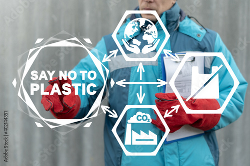 Industry and ecology concept of say no to plastic. Industrial modernization. Plastic production stop.