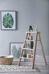 Poster - beautiful room interior with stylish wooden ladder