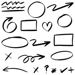 Wall Mural - doodle lines, arrows, circles and curves vector.hand drawn design elements isolated on white backgro