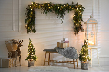 Wall Mural - Beautiful Christmas themed photo zone with fir decor