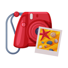 Sticker - Camera and Photograph as Travel and Tourism Symbol Vector Illustration