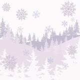 Fototapeta Las - New year's landscape.  Snowy mountains, snowflakes and Christmas trees.