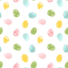 Beautiful Vector Seamless Pattern With Watercolor Colorful Easter Eggs, Stock Illustration.