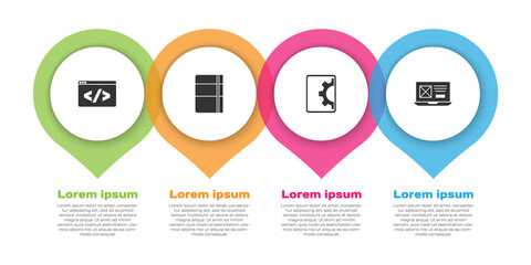 Set Front end development, Sketchbook or album, Web and UI UX design. Business infographic template. Vector.