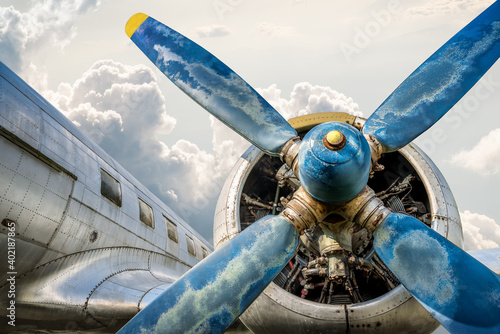 Tela engine close up on blue sky