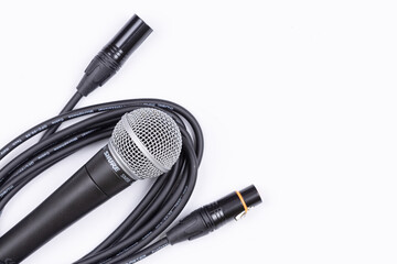 Belgrade, Serbia 18.12.2020. - Shure Microphone with audio cable isolated above white background