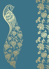 Wall Mural - peacock, feathers ,wedding card design, royal India	