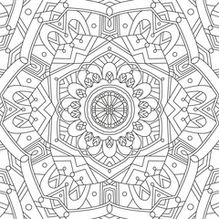 Wall Mural - Floral Nature Mandala Motive - Coloring Book Vector Illustration In Black and White