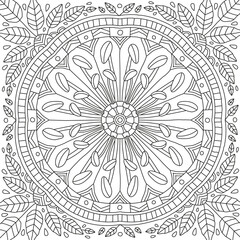 Wall Mural - Floral Nature Mandala Motive - Coloring Book Vector Illustration In Black and White