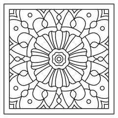 Wall Mural - Floral Nature Motive - Coloring Book Vector Illustration In Black and White - Portuguese, Lisbon Tile