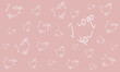  pink pattern background with the word I love you forming a heart.