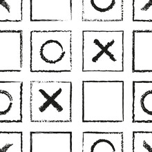 Vector Black Crosses Squares Seamless Pattern White