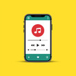 Mobile music player. Smartphone player. Template media player, app interface. Smartphone music player user interface concept. Vector illustration.